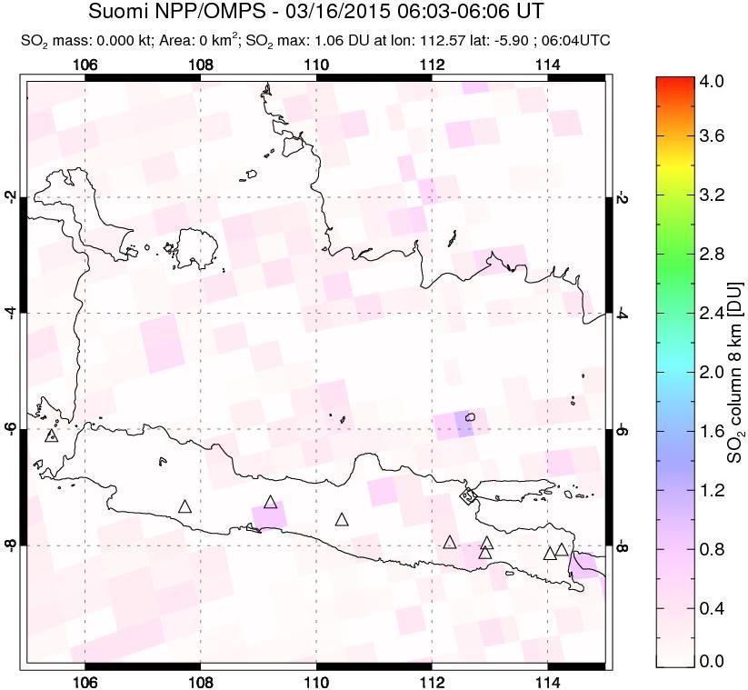 A sulfur dioxide image over Java, Indonesia on Mar 16, 2015.