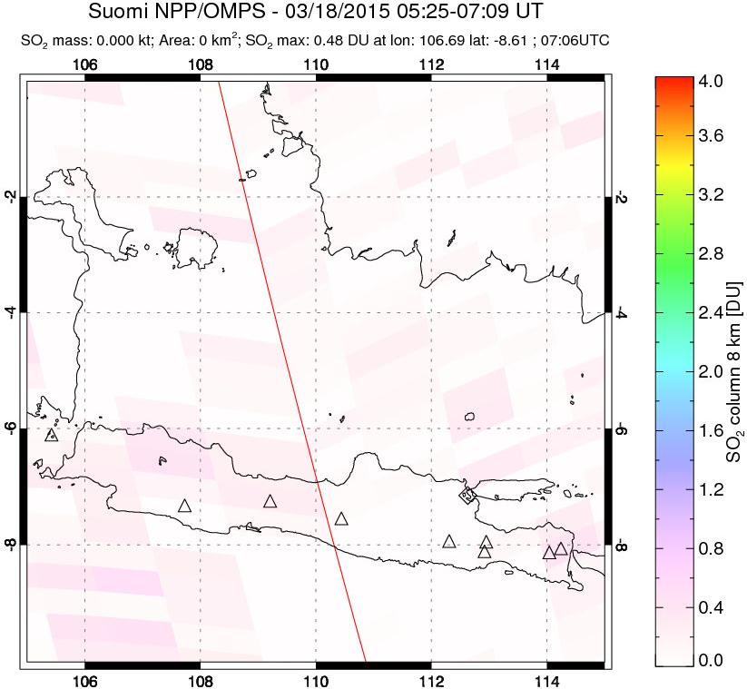 A sulfur dioxide image over Java, Indonesia on Mar 18, 2015.