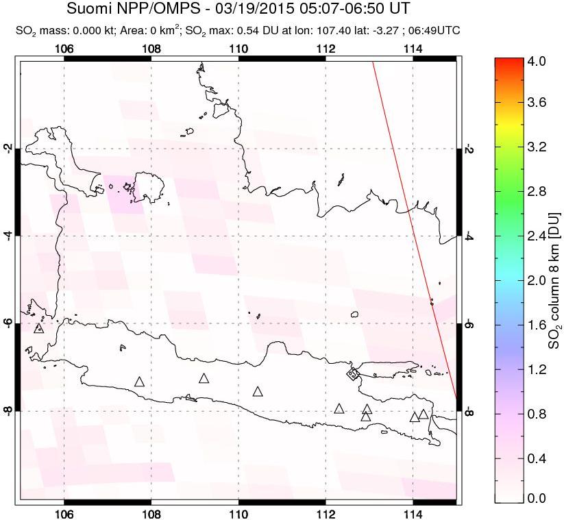 A sulfur dioxide image over Java, Indonesia on Mar 19, 2015.