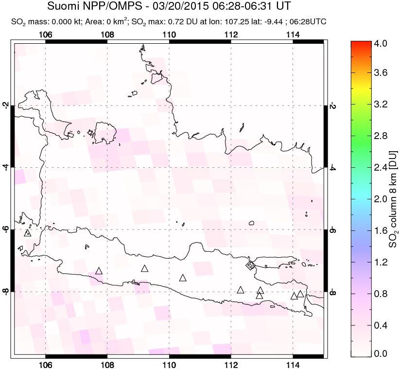 A sulfur dioxide image over Java, Indonesia on Mar 20, 2015.