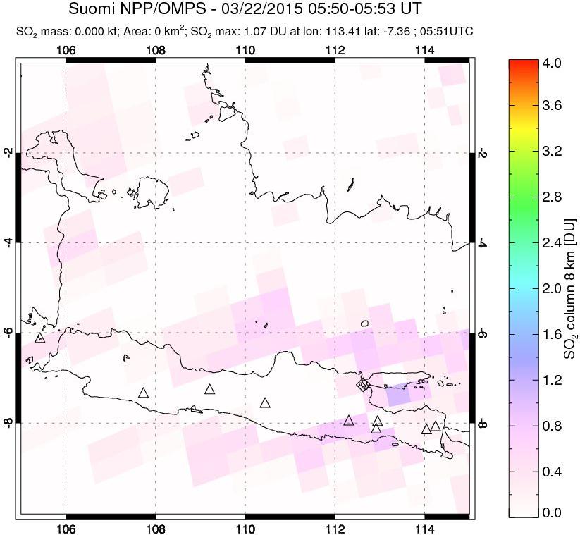 A sulfur dioxide image over Java, Indonesia on Mar 22, 2015.