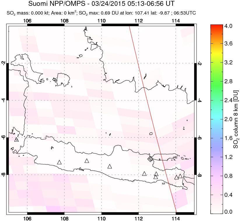 A sulfur dioxide image over Java, Indonesia on Mar 24, 2015.