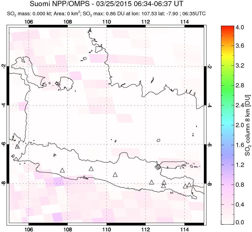 A sulfur dioxide image over Java, Indonesia on Mar 25, 2015.