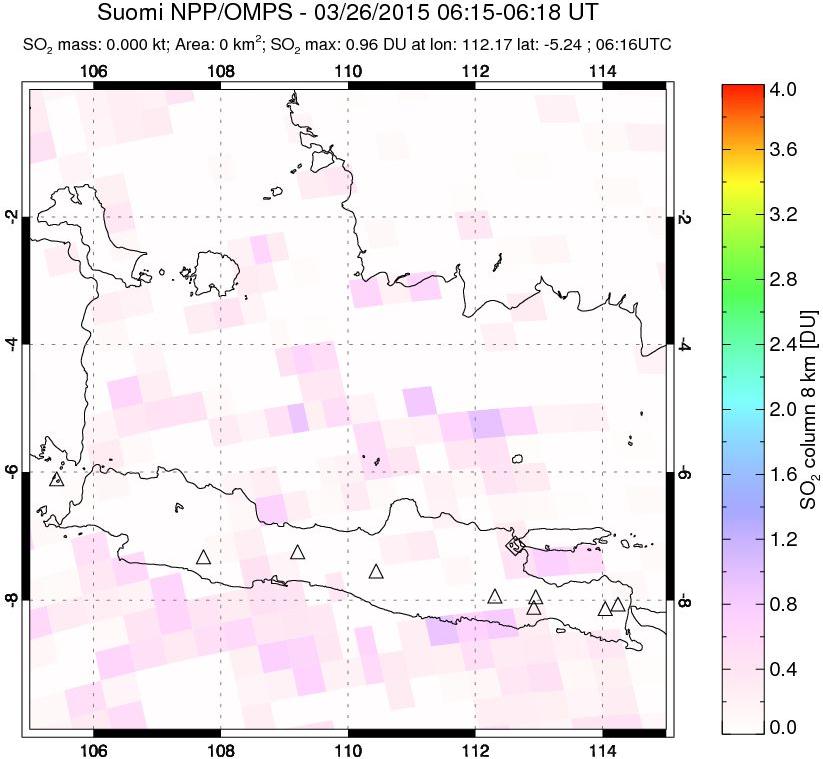 A sulfur dioxide image over Java, Indonesia on Mar 26, 2015.