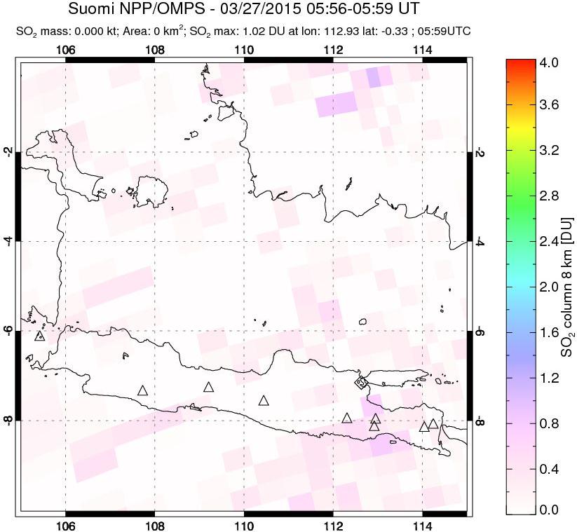 A sulfur dioxide image over Java, Indonesia on Mar 27, 2015.