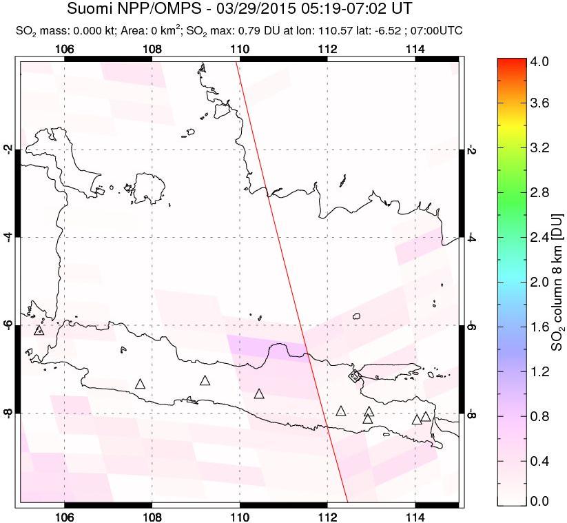 A sulfur dioxide image over Java, Indonesia on Mar 29, 2015.