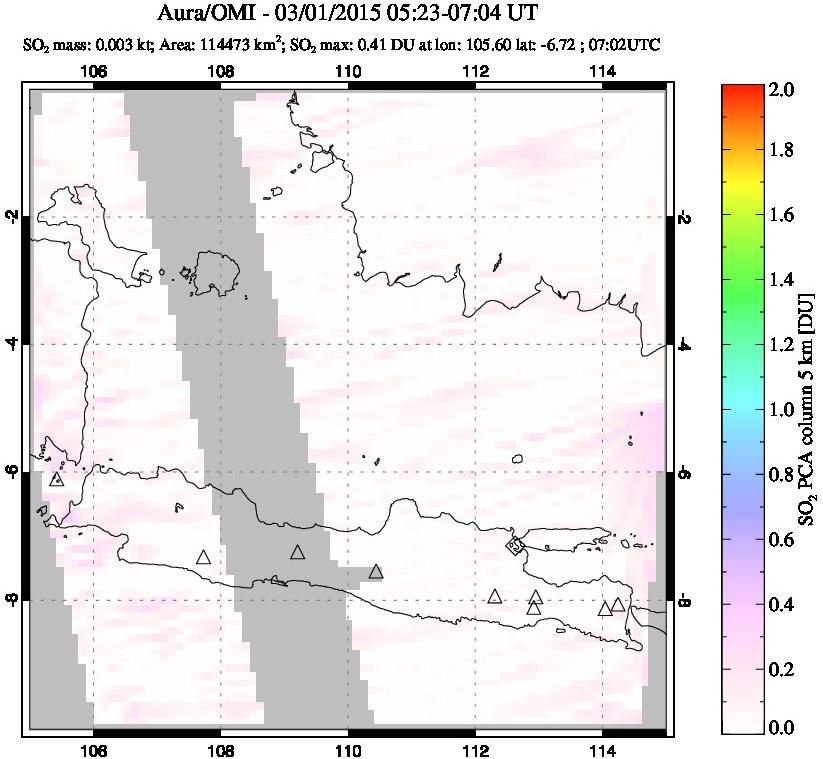 A sulfur dioxide image over Java, Indonesia on Mar 01, 2015.