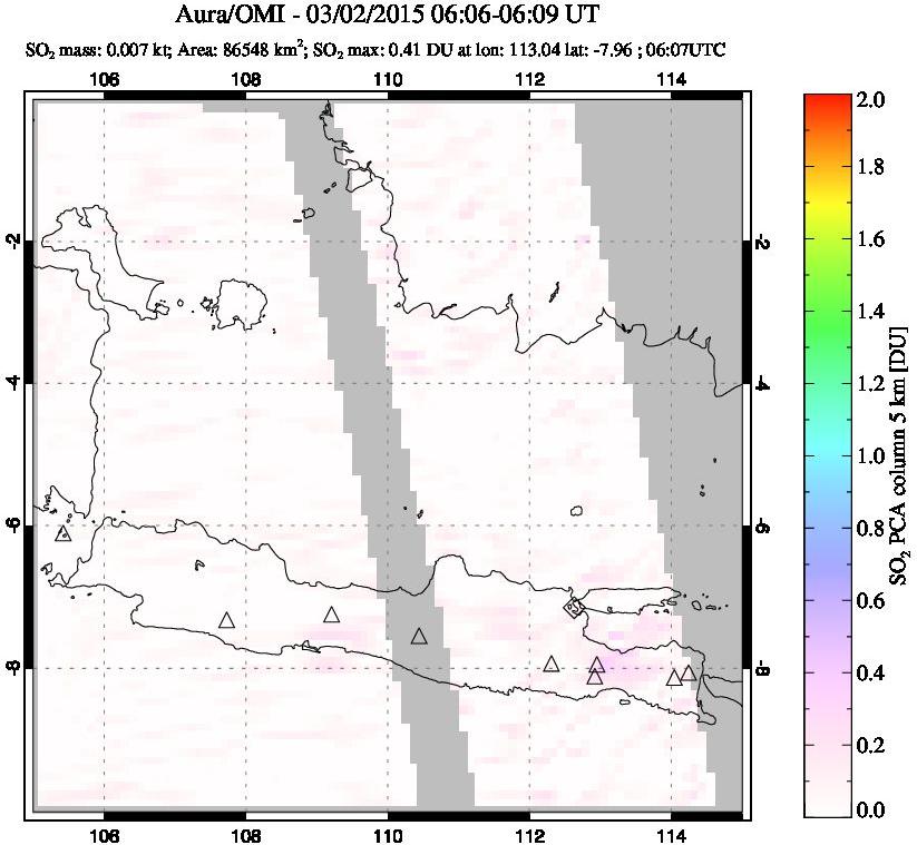 A sulfur dioxide image over Java, Indonesia on Mar 02, 2015.