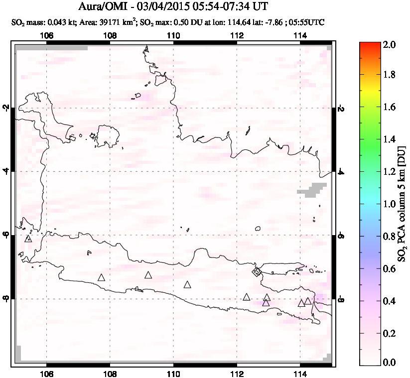 A sulfur dioxide image over Java, Indonesia on Mar 04, 2015.