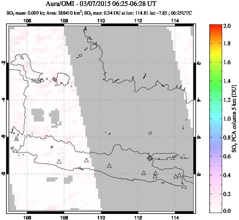 A sulfur dioxide image over Java, Indonesia on Mar 07, 2015.