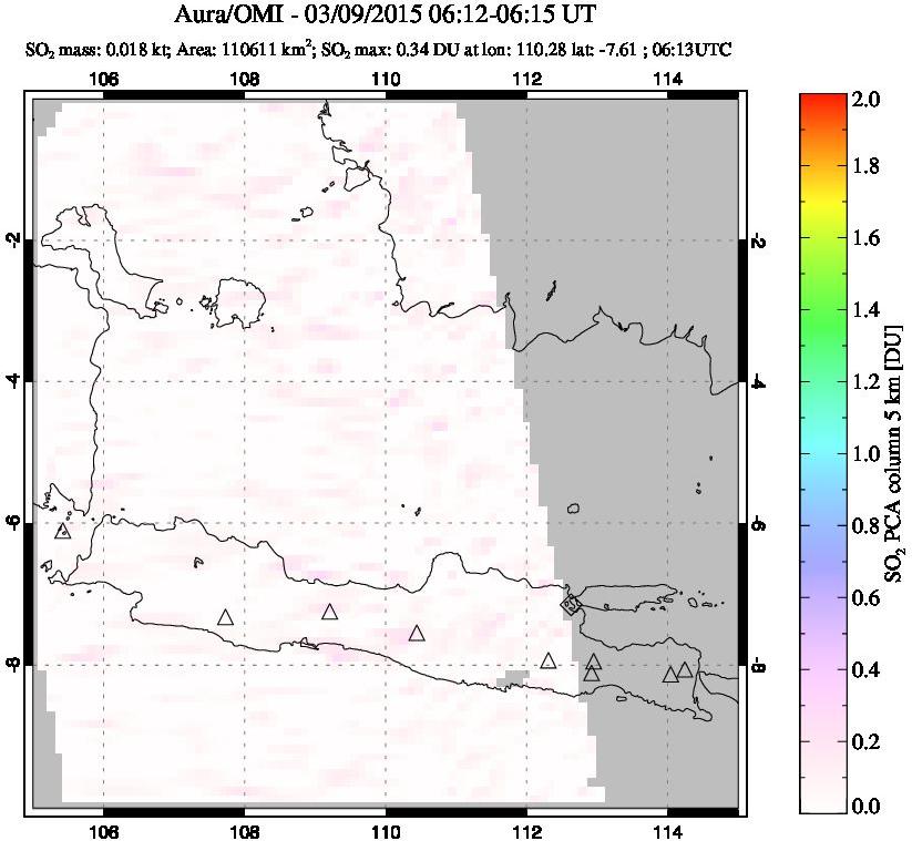 A sulfur dioxide image over Java, Indonesia on Mar 09, 2015.