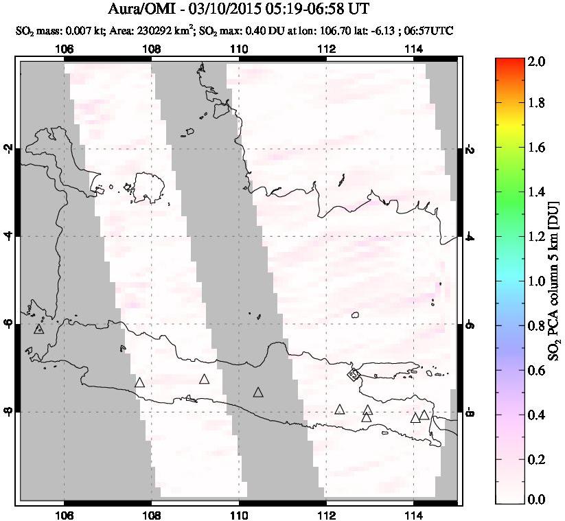 A sulfur dioxide image over Java, Indonesia on Mar 10, 2015.