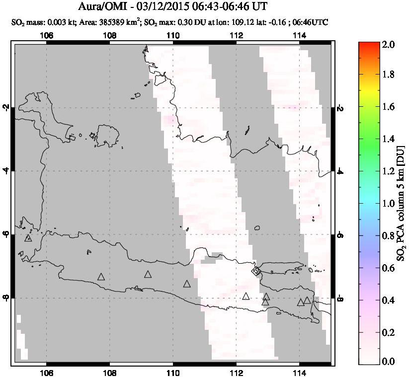 A sulfur dioxide image over Java, Indonesia on Mar 12, 2015.