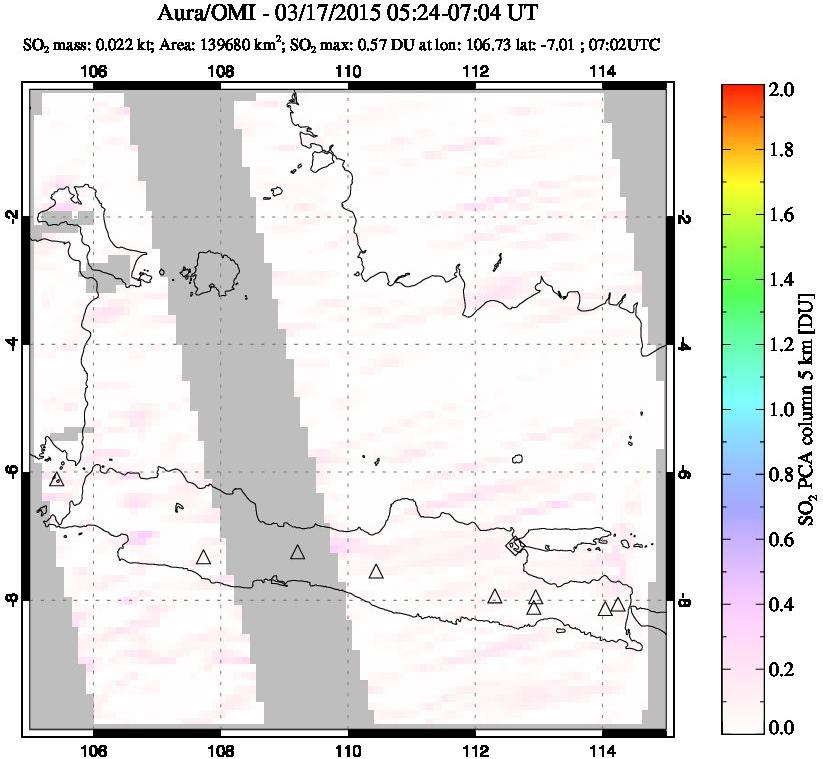 A sulfur dioxide image over Java, Indonesia on Mar 17, 2015.
