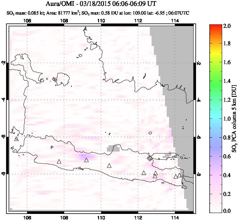 A sulfur dioxide image over Java, Indonesia on Mar 18, 2015.