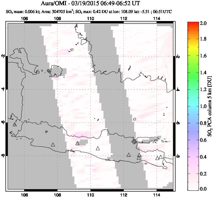 A sulfur dioxide image over Java, Indonesia on Mar 19, 2015.