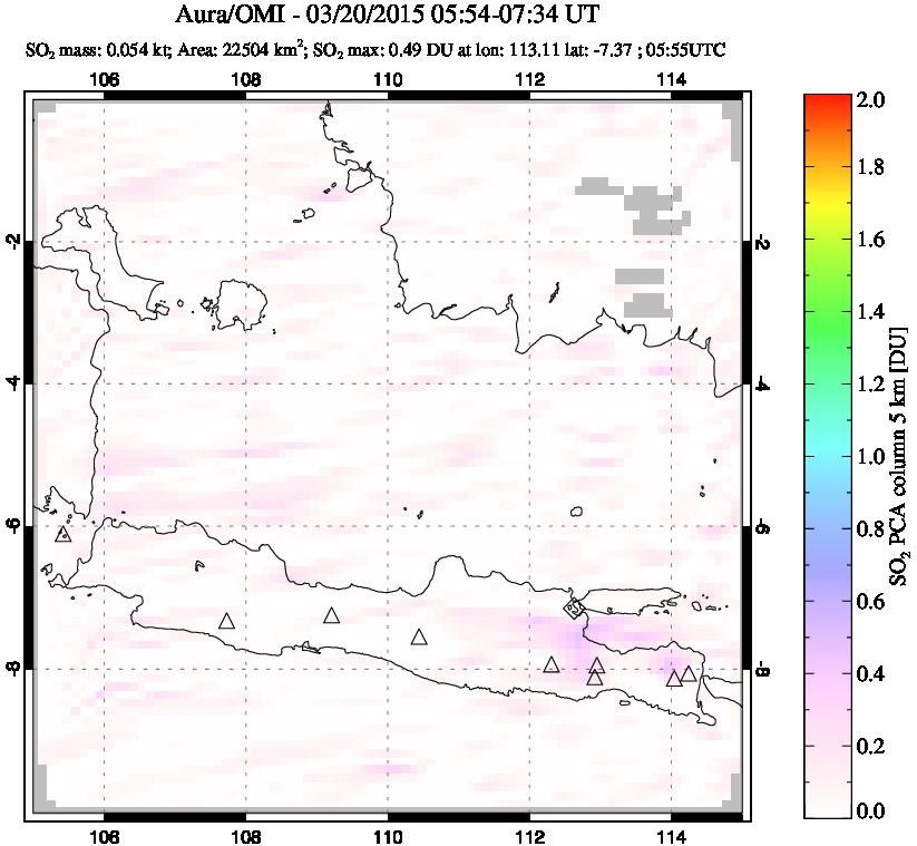 A sulfur dioxide image over Java, Indonesia on Mar 20, 2015.