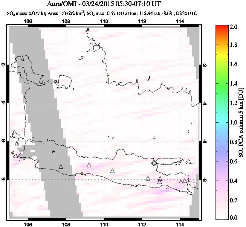 A sulfur dioxide image over Java, Indonesia on Mar 24, 2015.