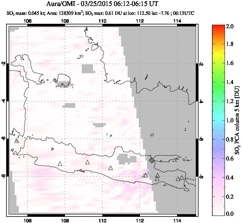 A sulfur dioxide image over Java, Indonesia on Mar 25, 2015.
