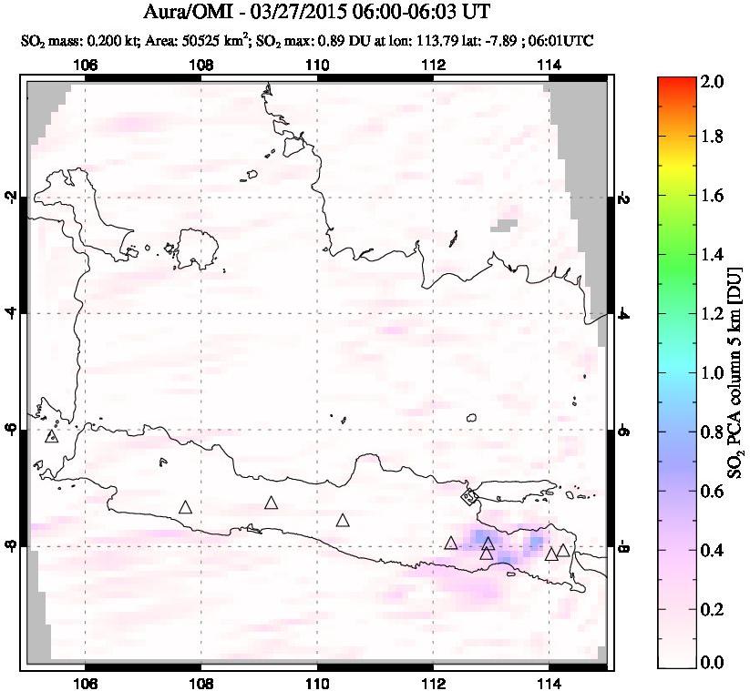 A sulfur dioxide image over Java, Indonesia on Mar 27, 2015.