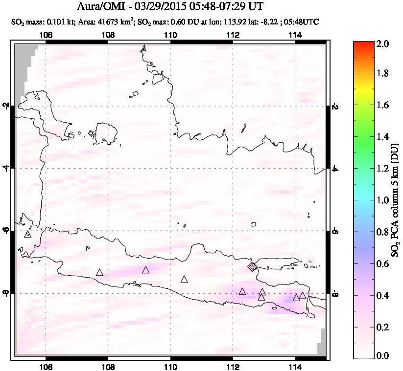 A sulfur dioxide image over Java, Indonesia on Mar 29, 2015.