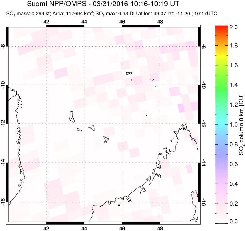A sulfur dioxide image over Comoro Islands on Mar 31, 2016.