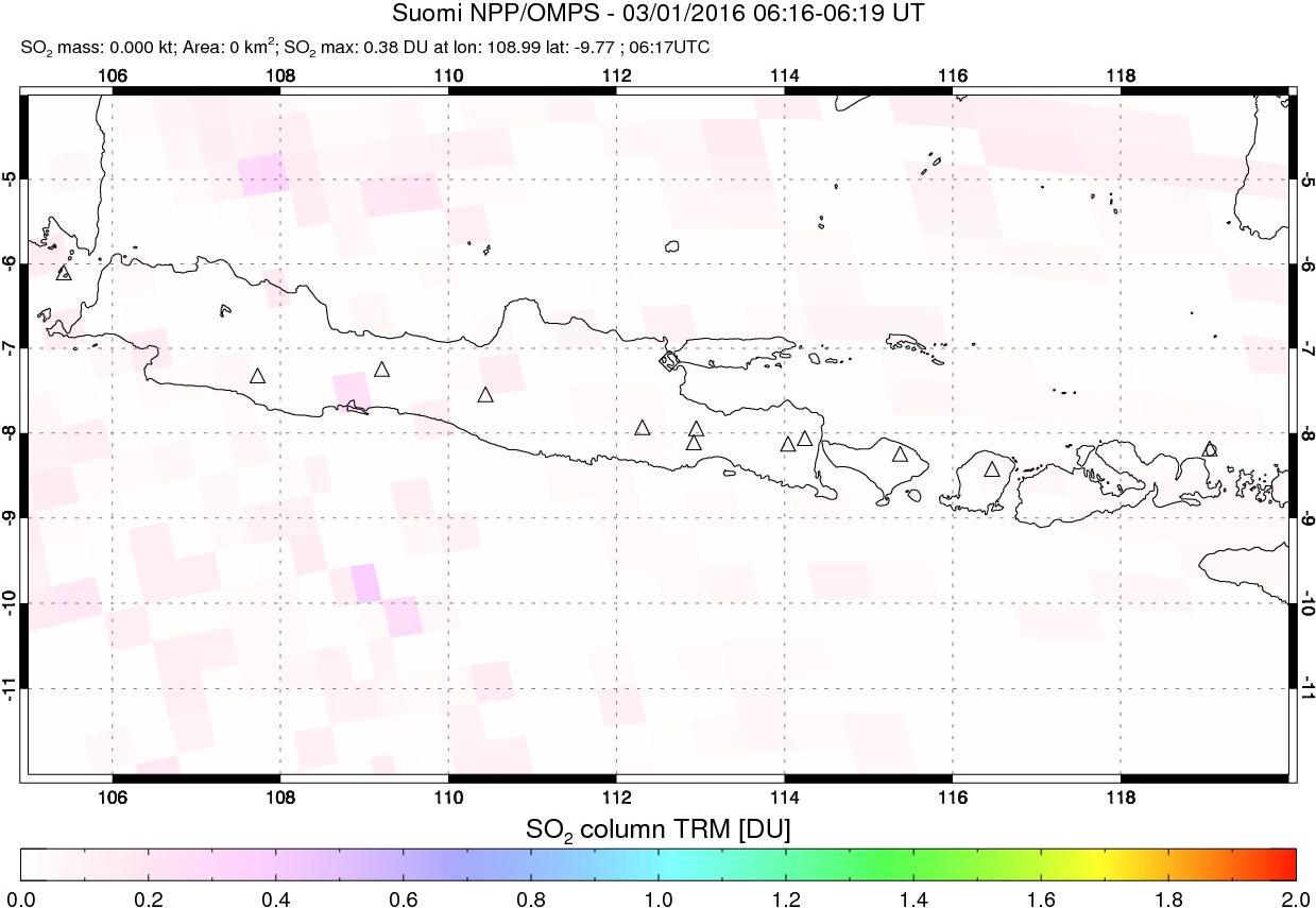 A sulfur dioxide image over Java, Indonesia on Mar 01, 2016.