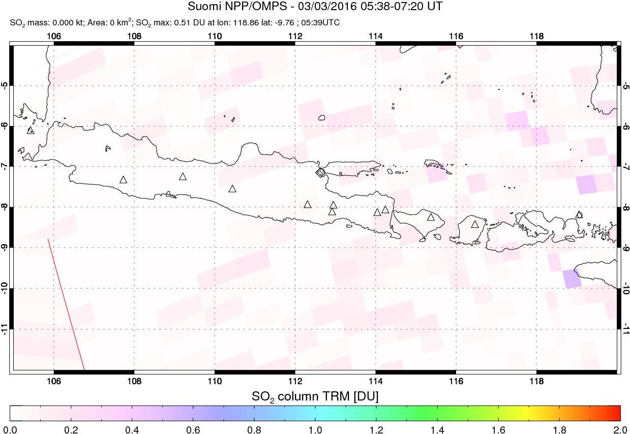 A sulfur dioxide image over Java, Indonesia on Mar 03, 2016.