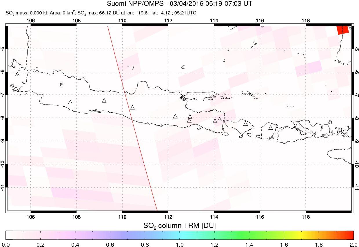 A sulfur dioxide image over Java, Indonesia on Mar 04, 2016.