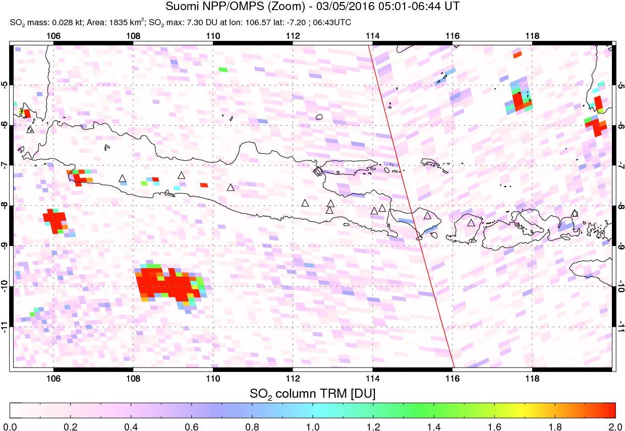 A sulfur dioxide image over Java, Indonesia on Mar 05, 2016.