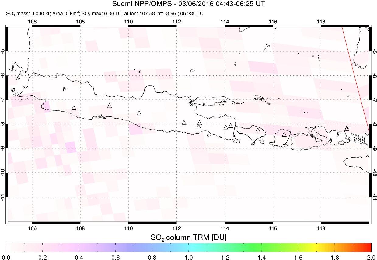 A sulfur dioxide image over Java, Indonesia on Mar 06, 2016.