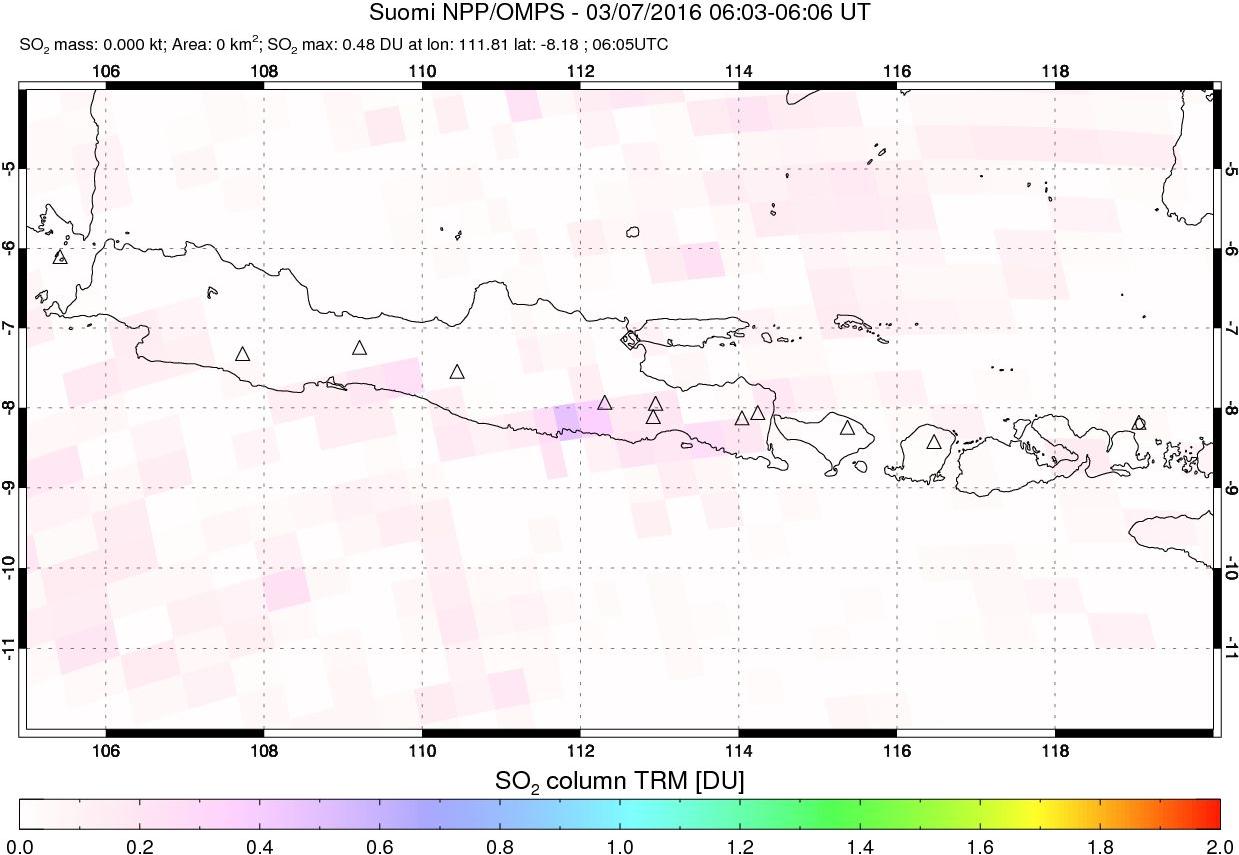 A sulfur dioxide image over Java, Indonesia on Mar 07, 2016.