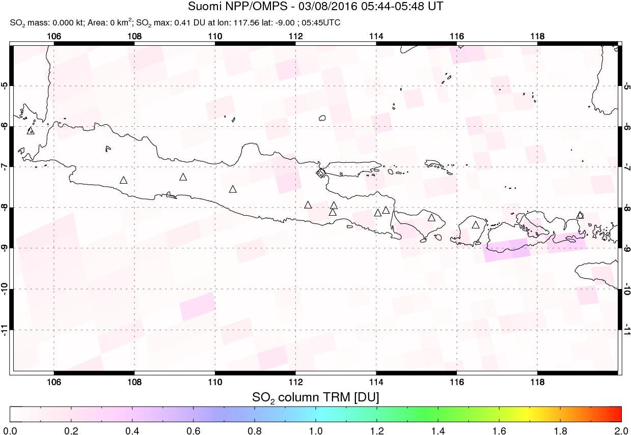 A sulfur dioxide image over Java, Indonesia on Mar 08, 2016.