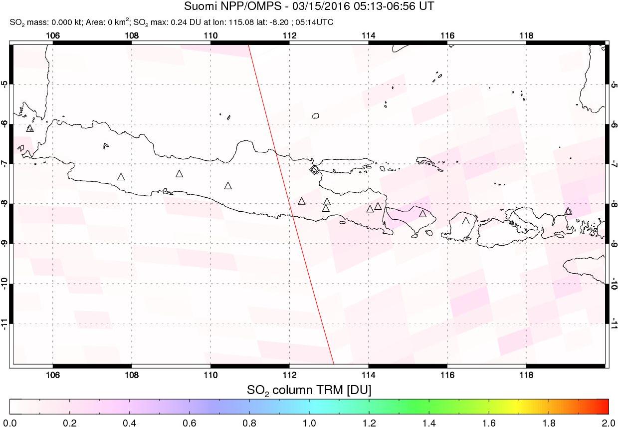 A sulfur dioxide image over Java, Indonesia on Mar 15, 2016.