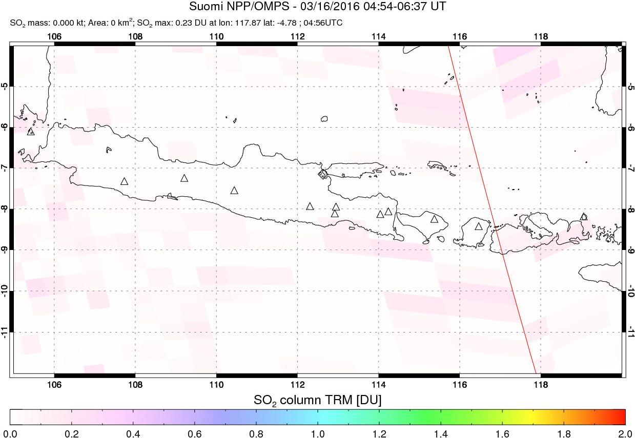 A sulfur dioxide image over Java, Indonesia on Mar 16, 2016.