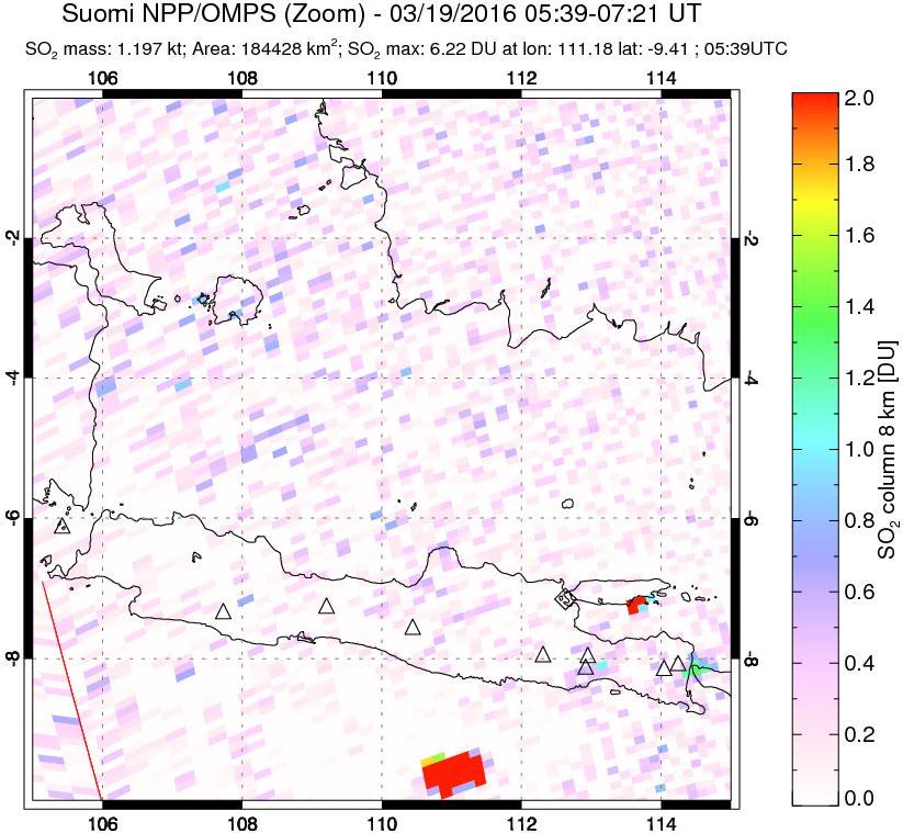 A sulfur dioxide image over Java, Indonesia on Mar 19, 2016.