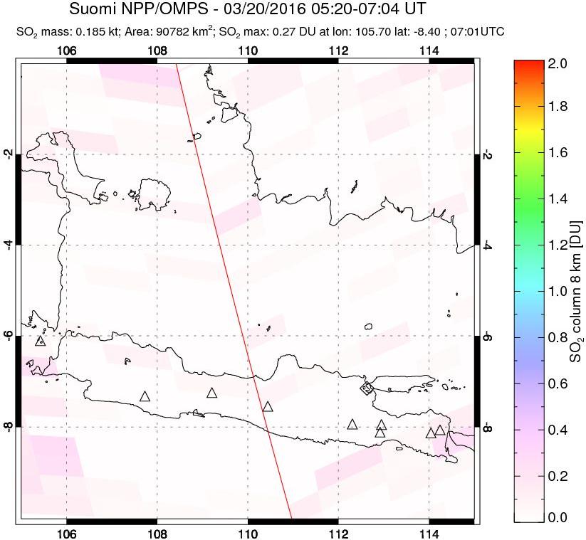 A sulfur dioxide image over Java, Indonesia on Mar 20, 2016.