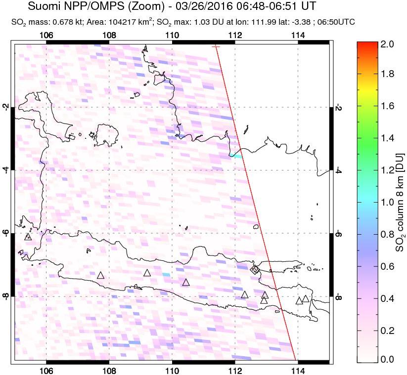 A sulfur dioxide image over Java, Indonesia on Mar 26, 2016.