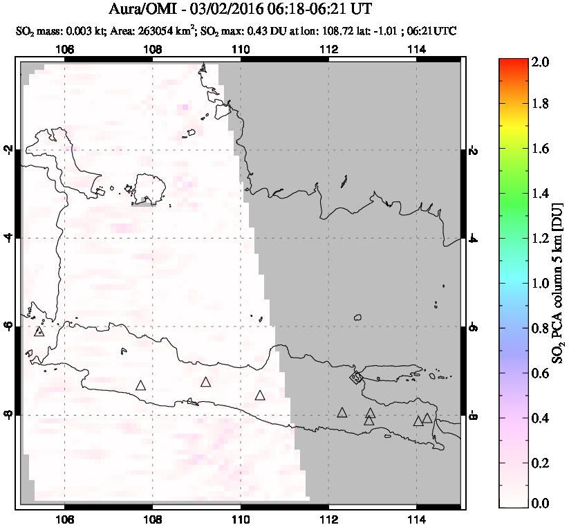 A sulfur dioxide image over Java, Indonesia on Mar 02, 2016.