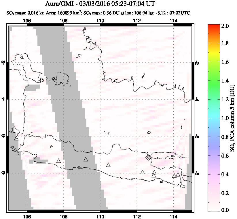 A sulfur dioxide image over Java, Indonesia on Mar 03, 2016.