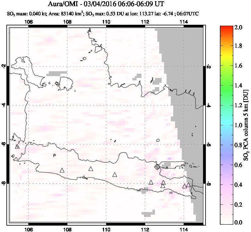 A sulfur dioxide image over Java, Indonesia on Mar 04, 2016.