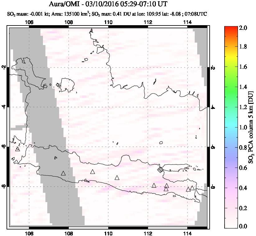 A sulfur dioxide image over Java, Indonesia on Mar 10, 2016.