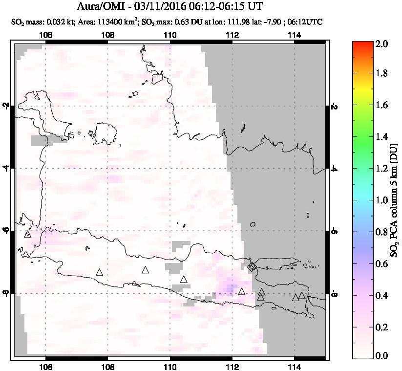 A sulfur dioxide image over Java, Indonesia on Mar 11, 2016.