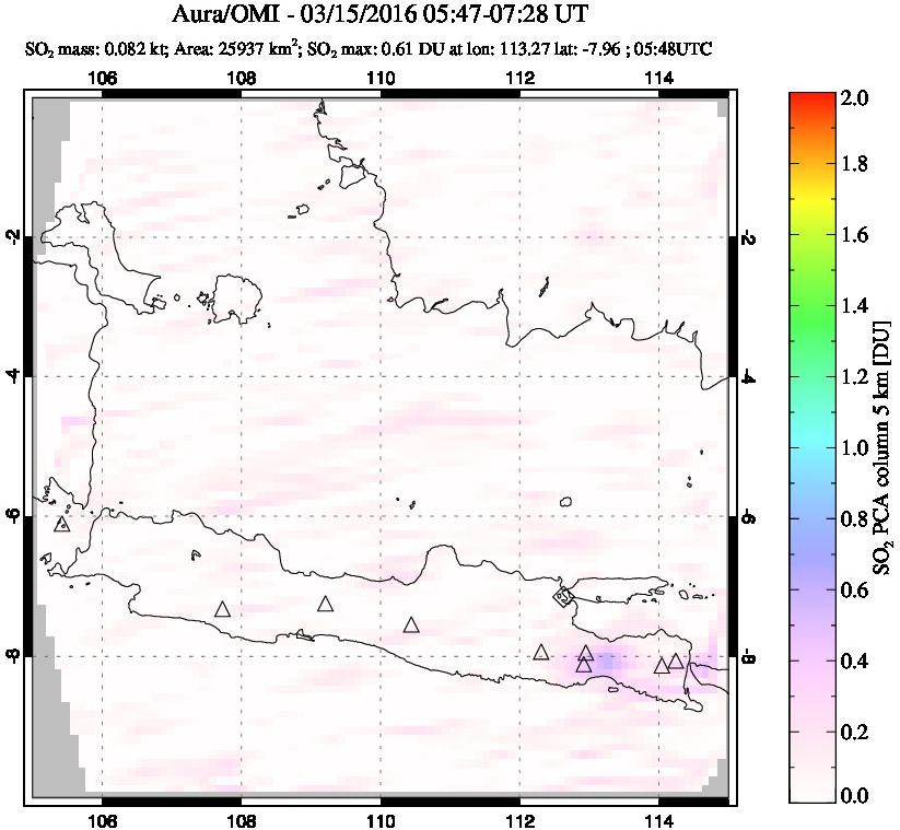 A sulfur dioxide image over Java, Indonesia on Mar 15, 2016.