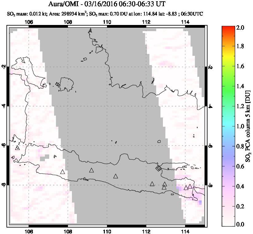 A sulfur dioxide image over Java, Indonesia on Mar 16, 2016.