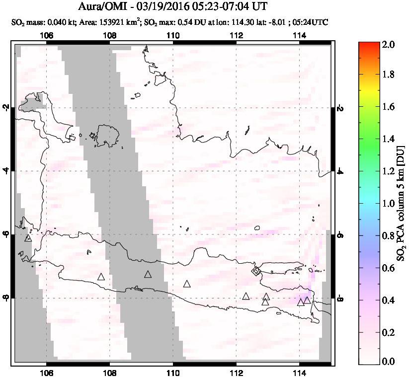 A sulfur dioxide image over Java, Indonesia on Mar 19, 2016.