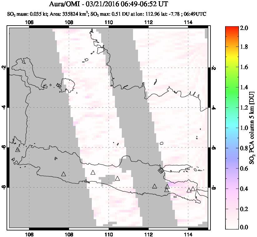 A sulfur dioxide image over Java, Indonesia on Mar 21, 2016.