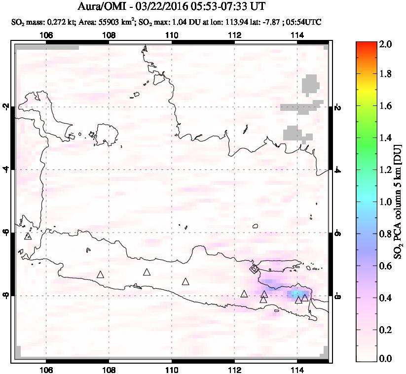 A sulfur dioxide image over Java, Indonesia on Mar 22, 2016.