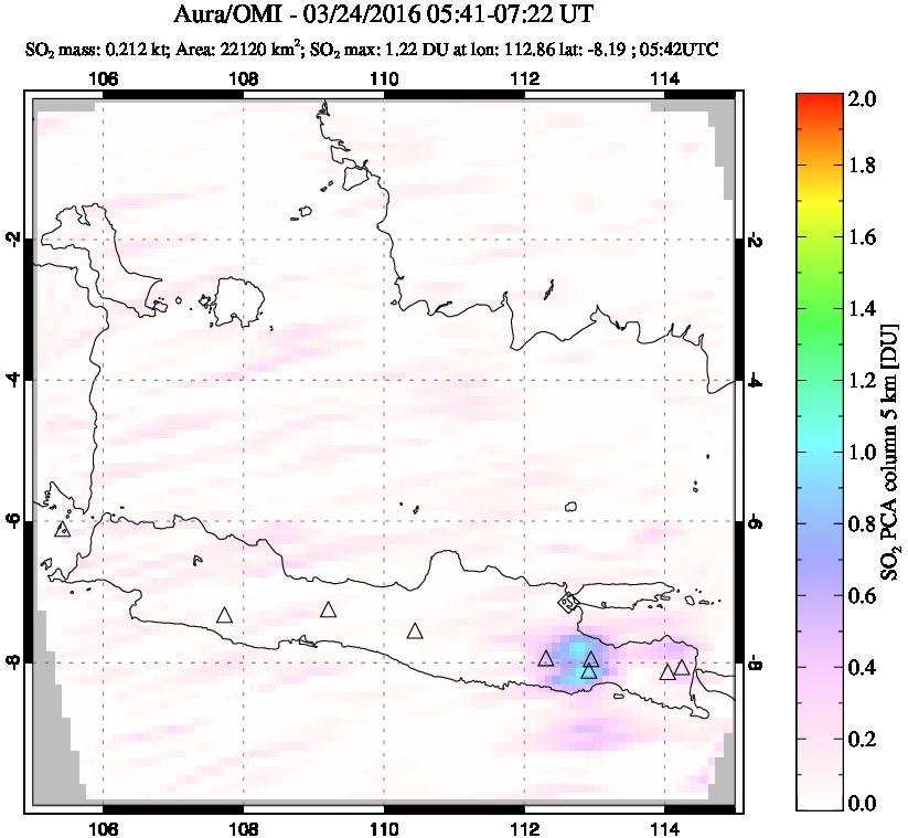 A sulfur dioxide image over Java, Indonesia on Mar 24, 2016.