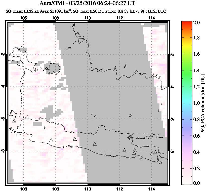 A sulfur dioxide image over Java, Indonesia on Mar 25, 2016.